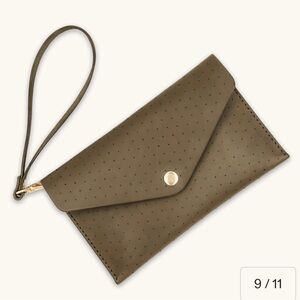 Olive Green  Leather Perforated Clutch (Made in Portland)